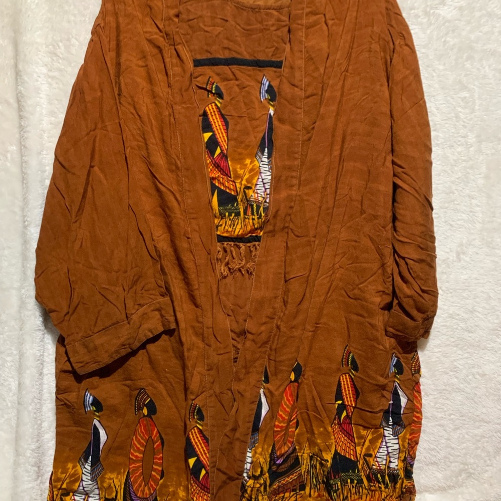 Rust Brown Women's Tank Top with‎ Tribal Print